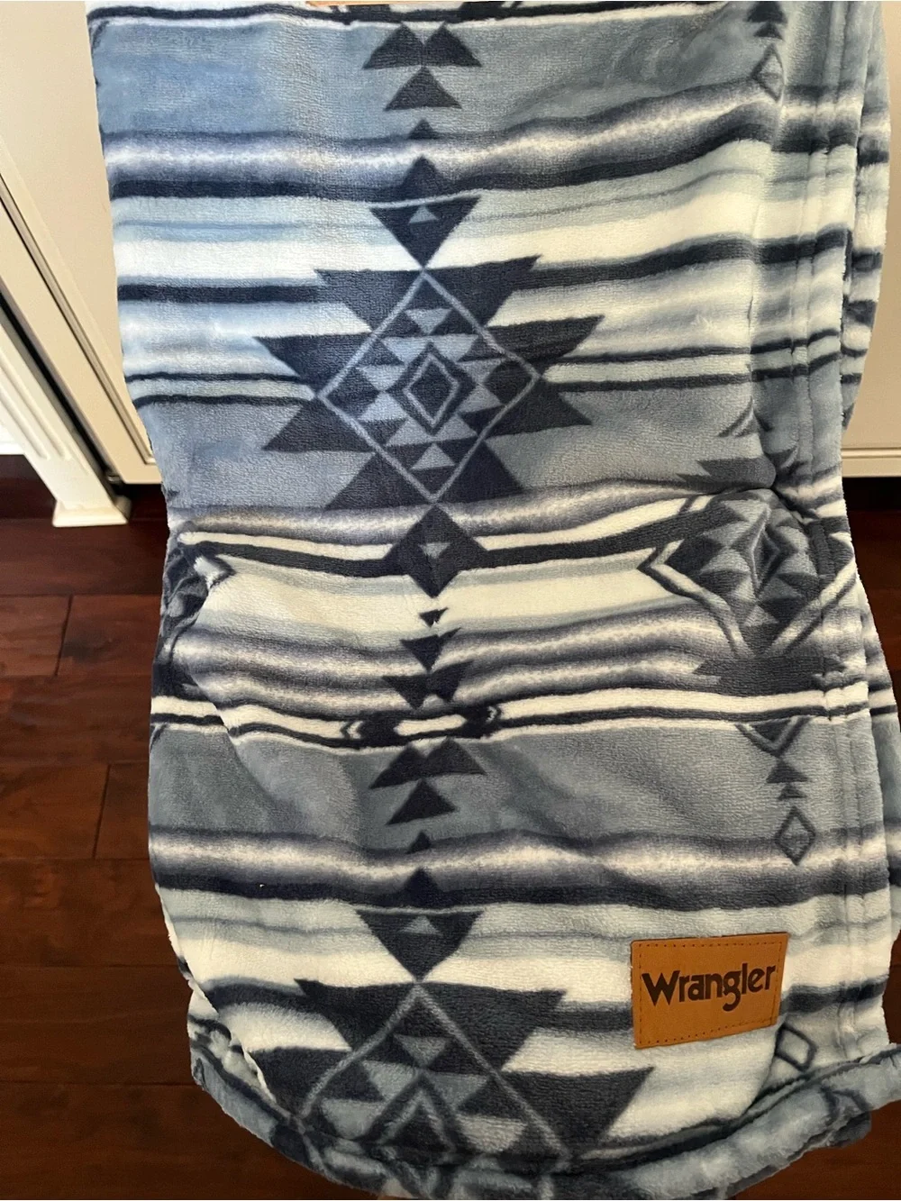 Wrangler Oversized Plush Throw Blanket  Blue Aztec Pattern